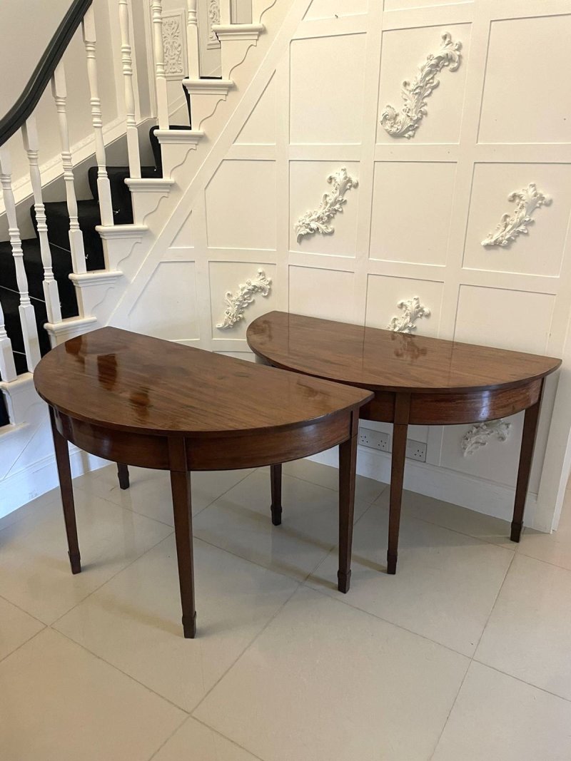 Large pair of Antique George III Quality  Mahogany Demi Lune Console Tables - Image 6